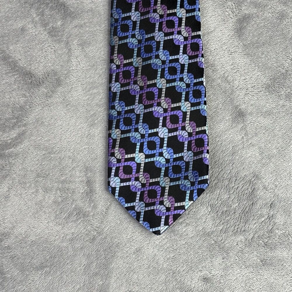 Robert Talbott Tie Mens Silk Geometric Rope Pattern Made USA Blue Purple Classic - Picture 5 of 10